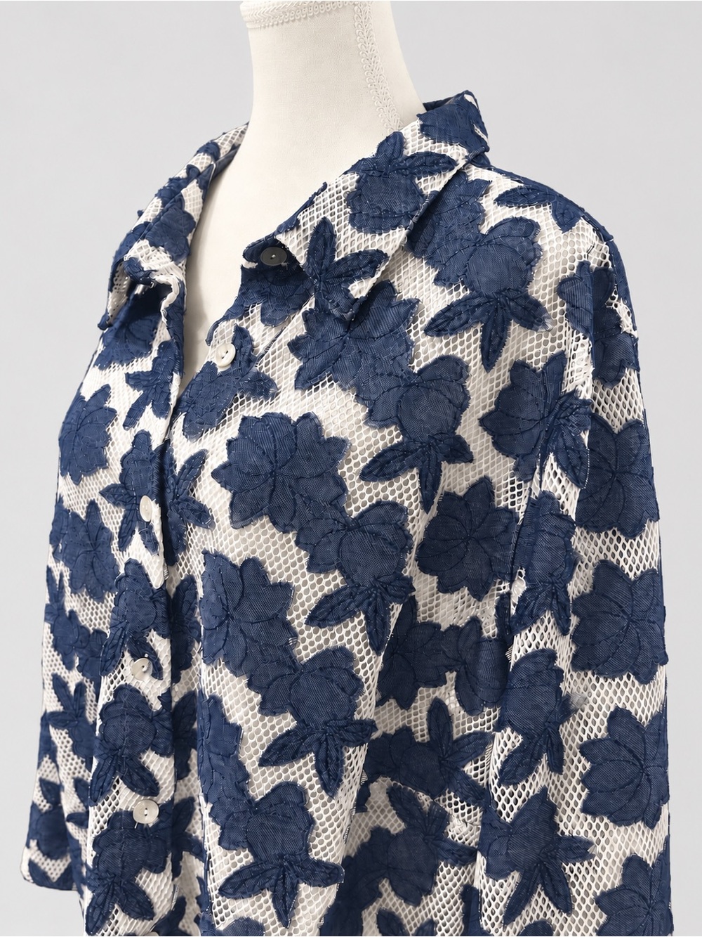 Alfred Dunner Navy Embroidered Floral Mesh Shirt 3X